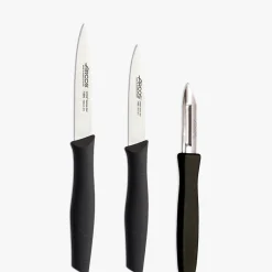 Set 3 pièces office lame lisse, crantée et économe noir Nova