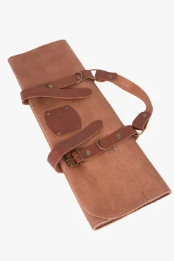 Trousse pour couteaux en cuir et accessoires métalliques, capacité 5 places