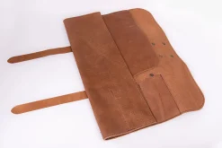 Trousse pour couteaux en cuir et accessoires métalliques, capacité 5 places